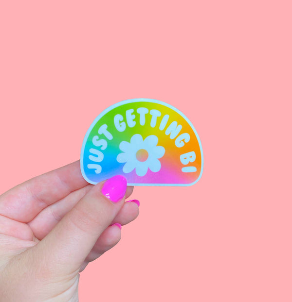 Just Getting Bi Rainbow Sticker NEW The Peach Fuzz