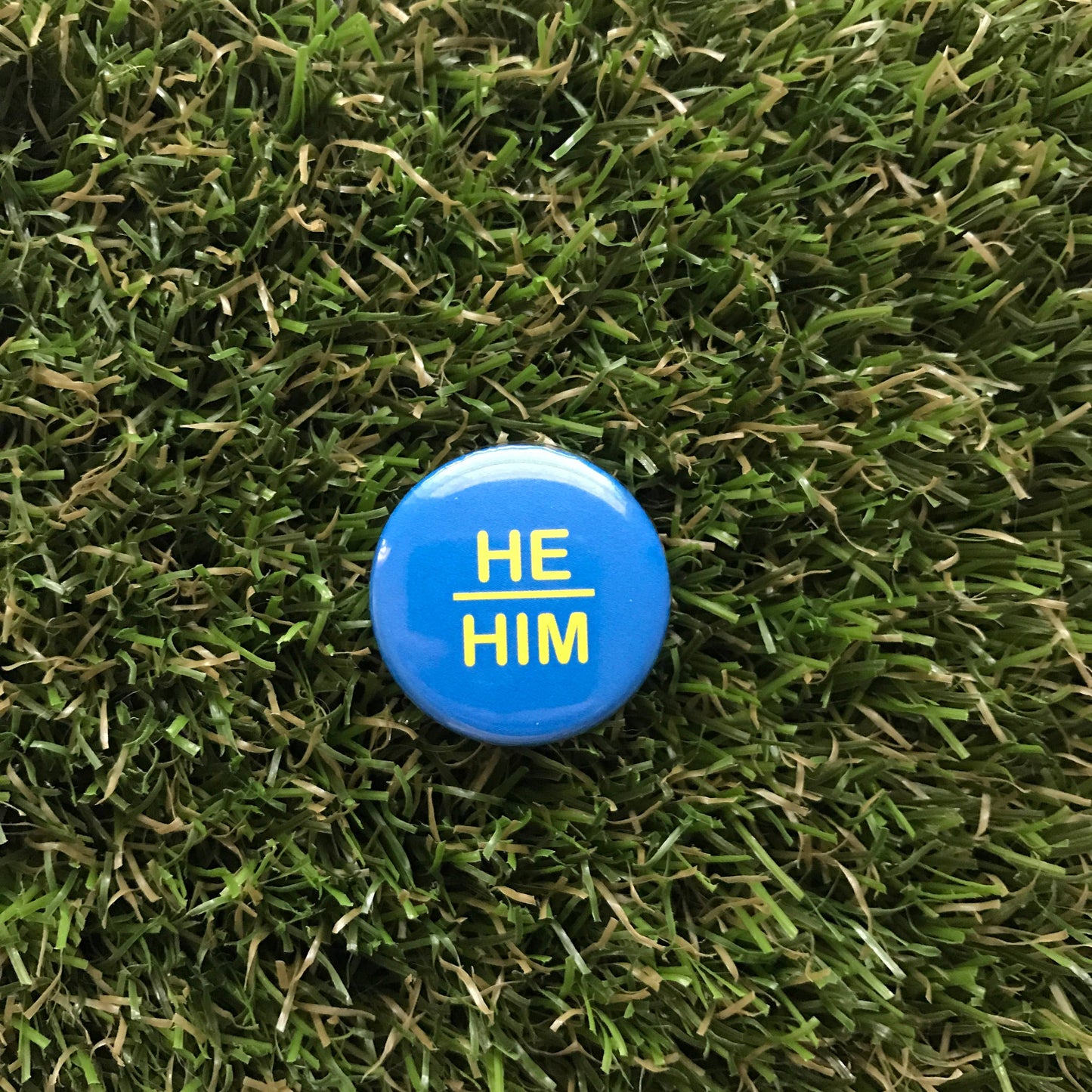 He/Him Pin-back Button NEW Double Denim Dude 