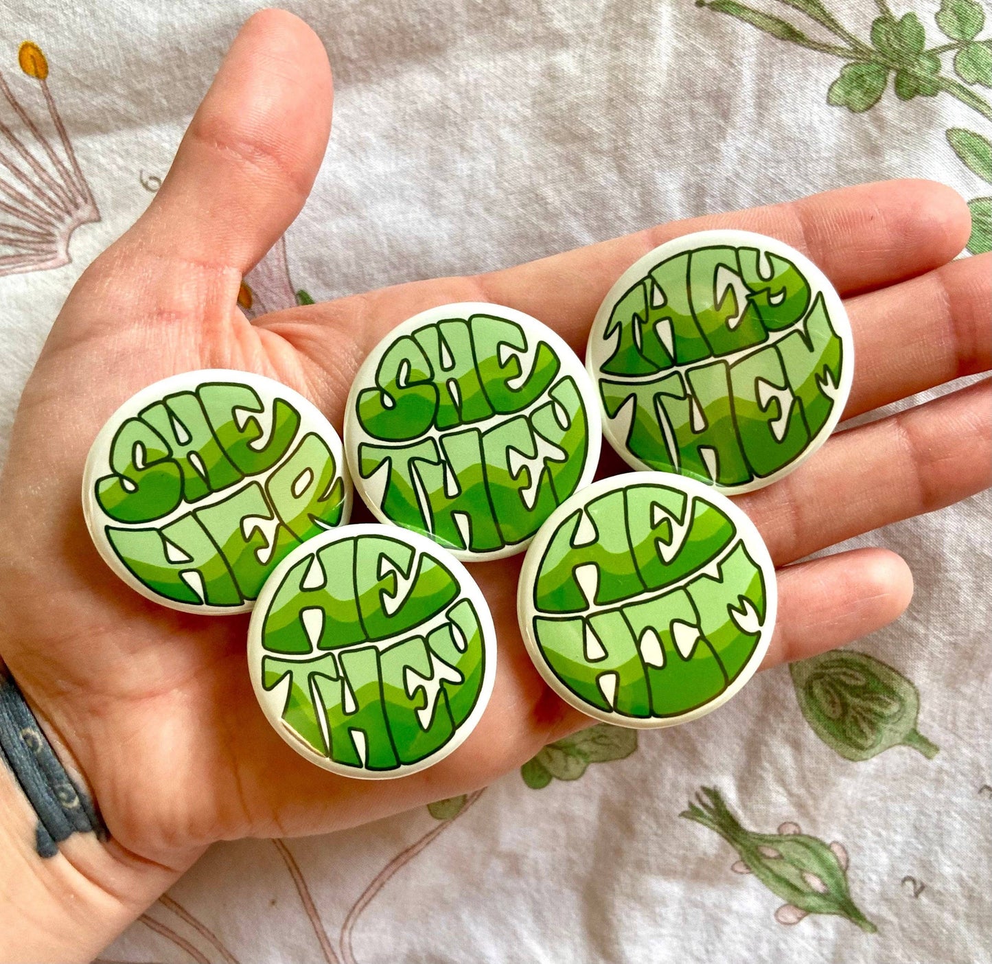 Pronoun Buttons | Retro Colorful Dinosaur Conversation Heart NEW Hollandaize Art 